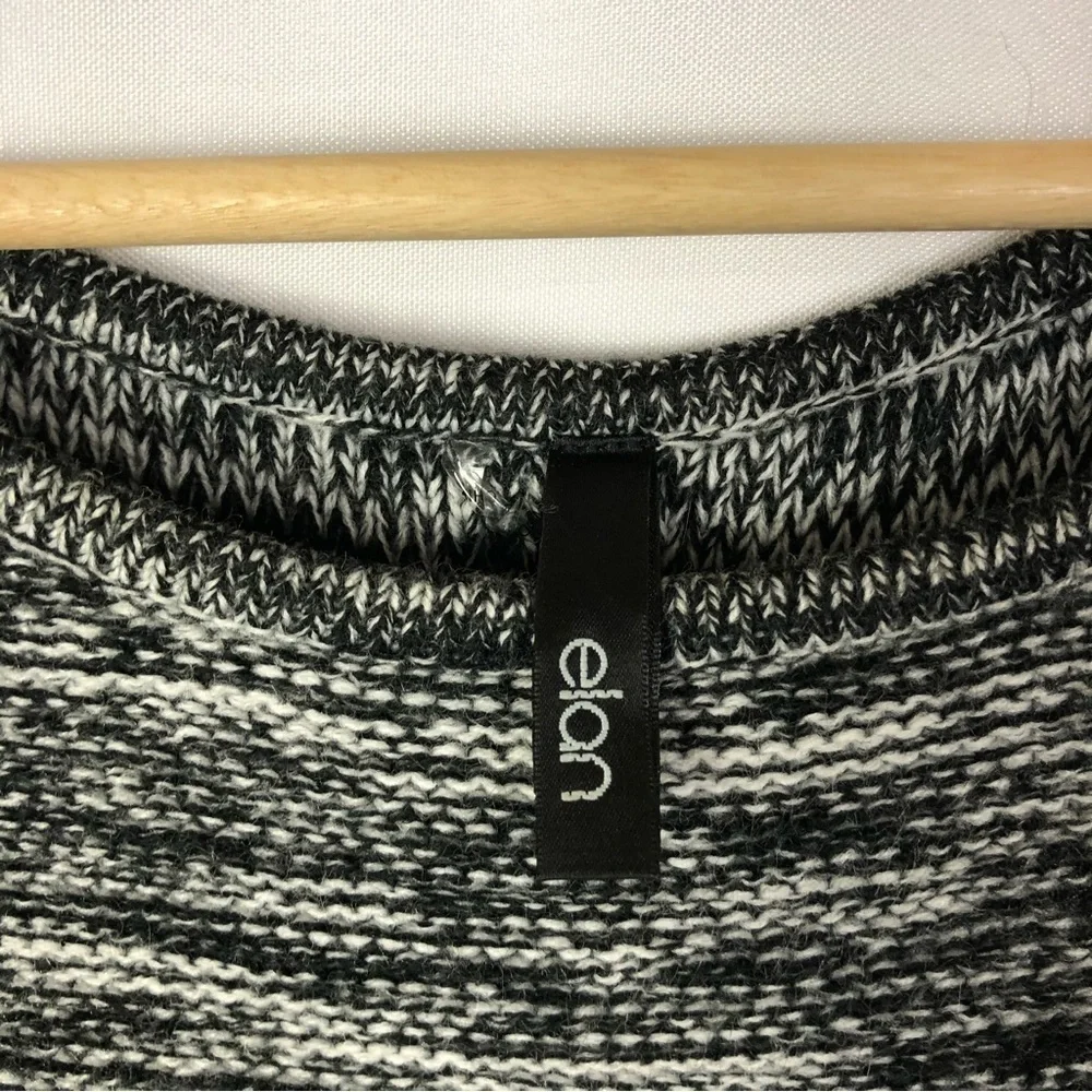 Elan Black & White Speck Zip Back Long Sleeve Knit Sweater M